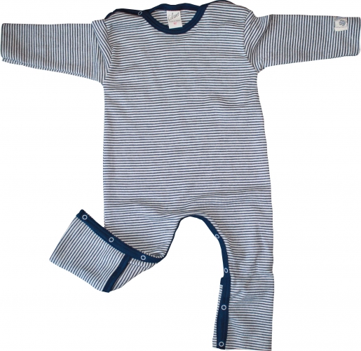 Lilano Baby Overall Wolle/Seide Blau/Natur mit Umschlägen